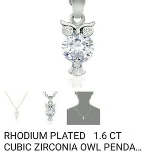 Rhodium cubic zirconia owl necklace